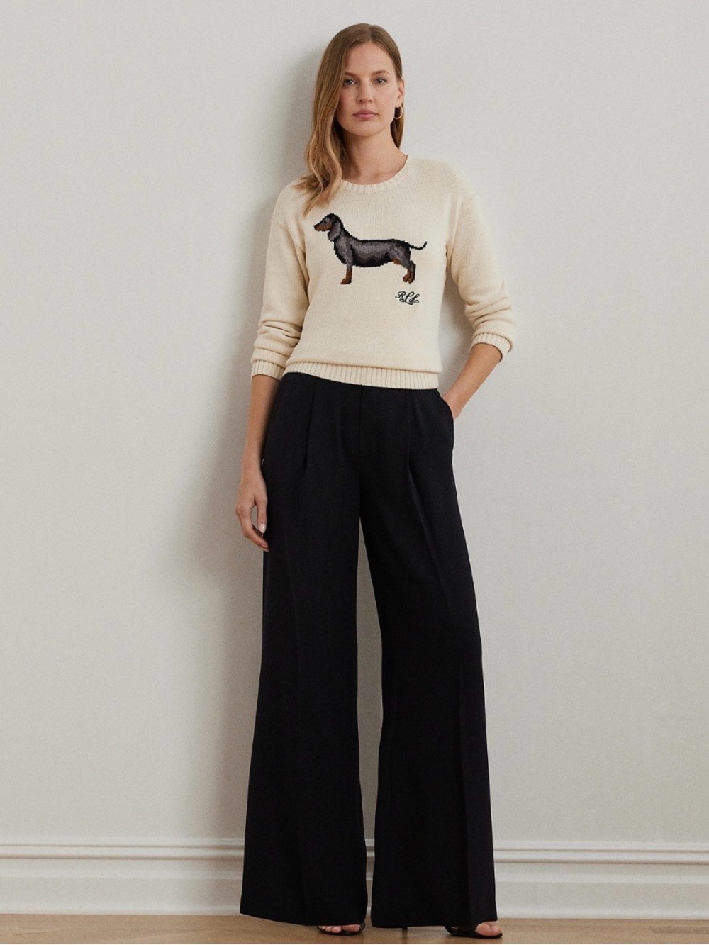 Lauren Ralph Lauren Womens Double-Faced Georgette Wide-Leg Pants Black
